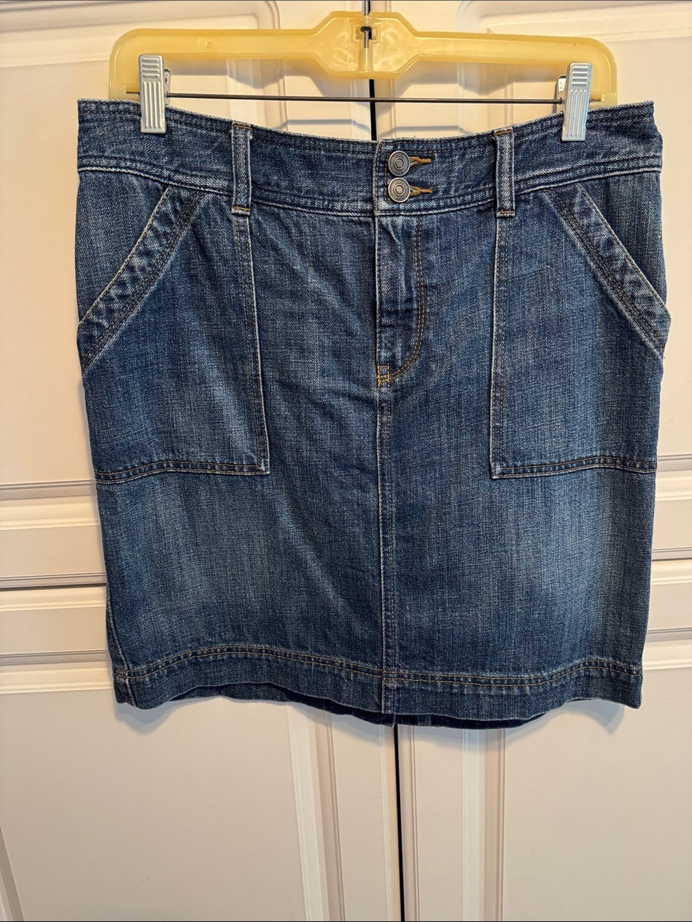 LOFT Blue Denim Pencil Skirt with Front Patch Pockets